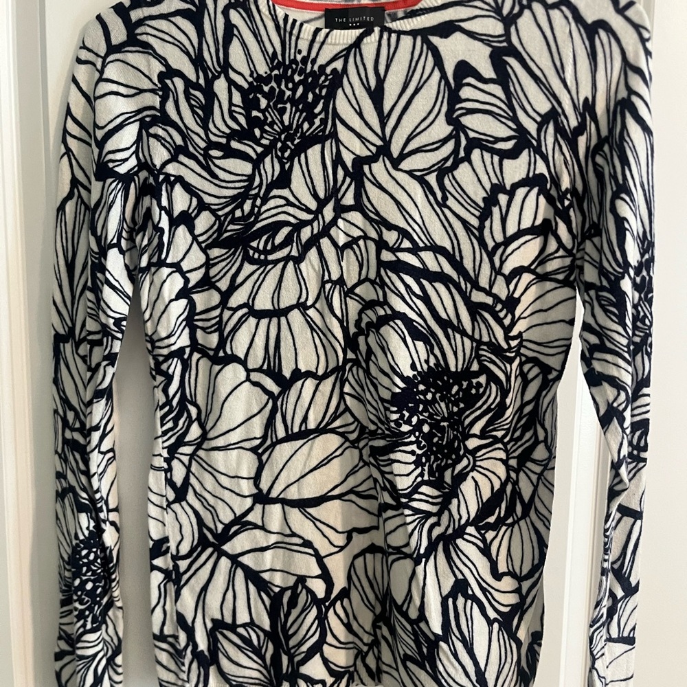 The Limited Black and White Floral Sweater